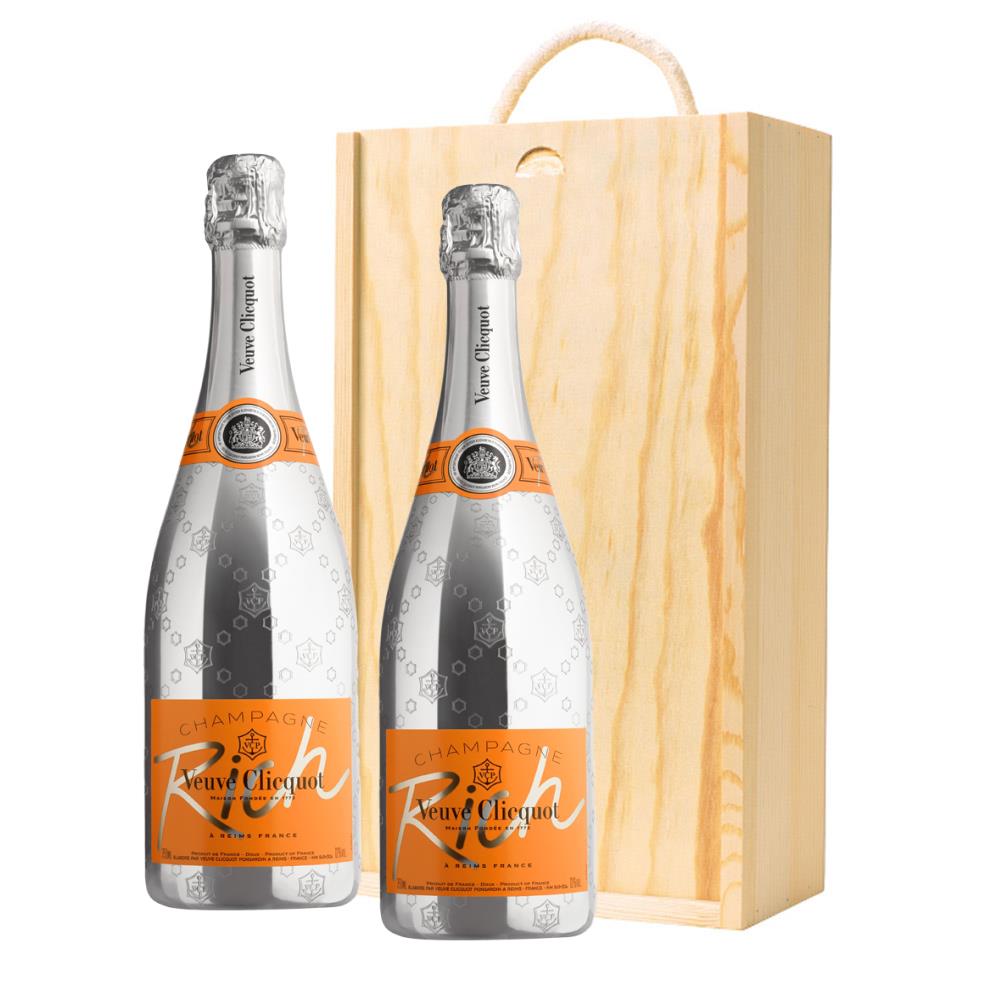 Veuve Clicquot Rich Champagne 75cl Twin Pine Wooden Gift Box (2x75cl)